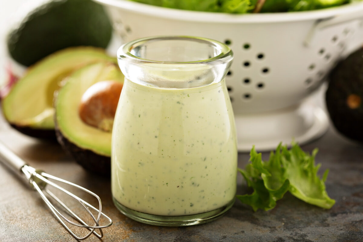 Lemon Avocado Basil Dressing in a Glass Jar