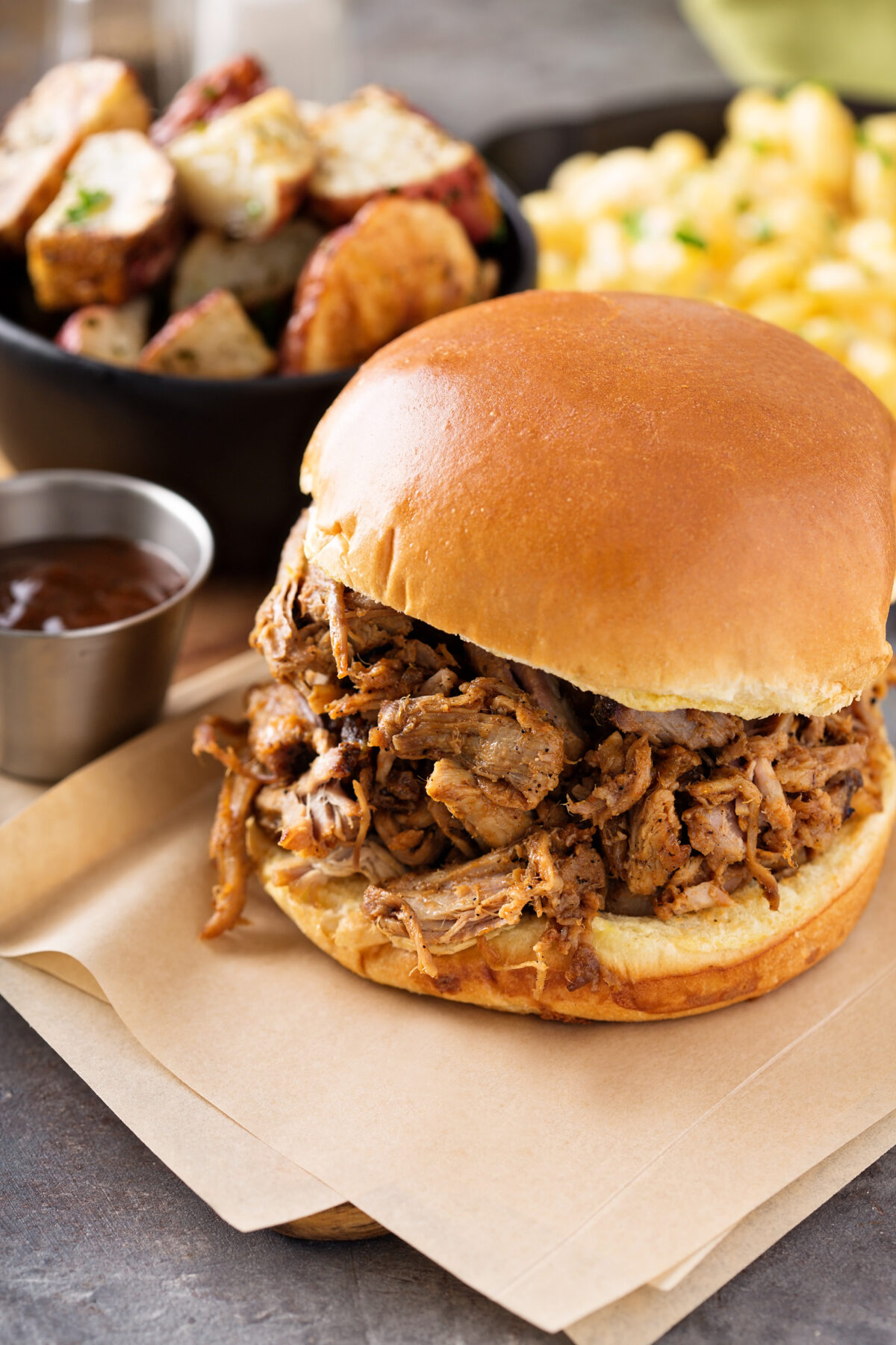 bbq pulled brisket sandwiches on a soft bun