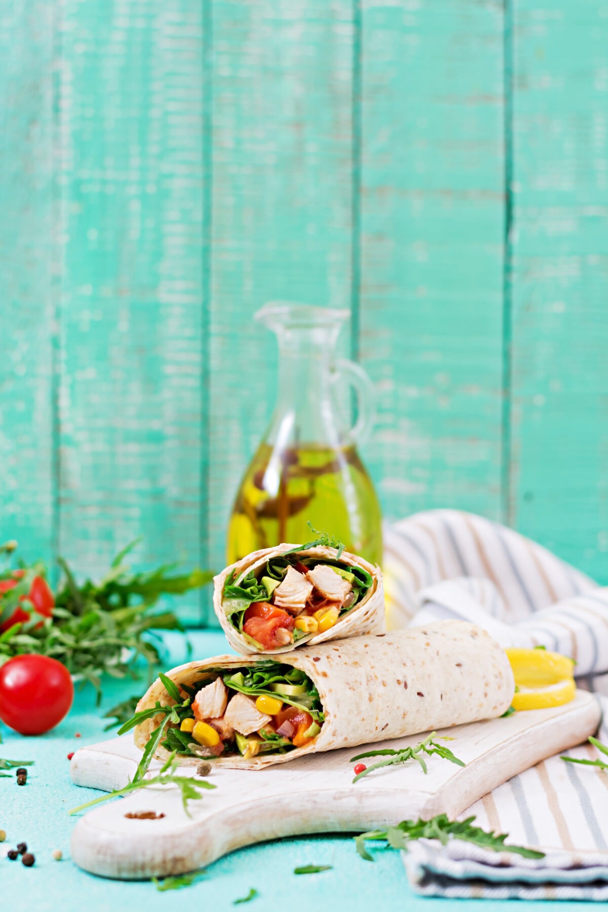southwest chicken wraps stacked on a plate