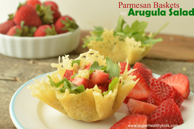 Why use a bowl for salad, when your kids can have an edible basket! Parmesan-Arugula-Baskets www.superhealthykids.com