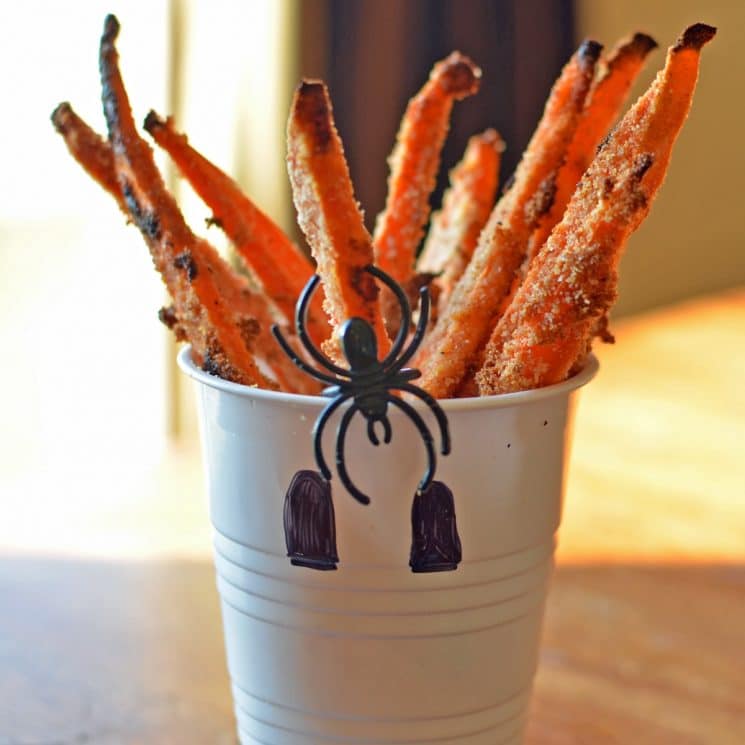 sweet potato fries decorated with halloween decorations