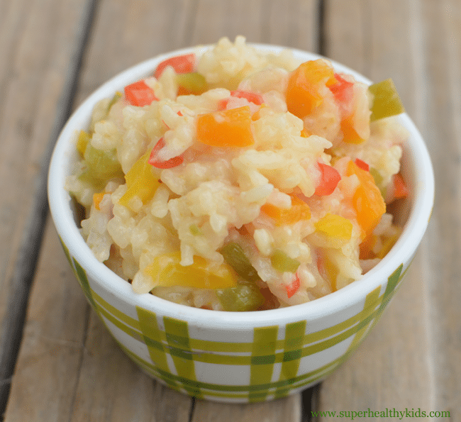 Crockpot Rainbow Risotto. The whole family loves this crockpot rainbow risotto!