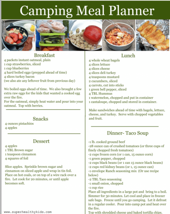 Healthy Camping Meal Plan Recipes And Shopping List Super Healthy Kids