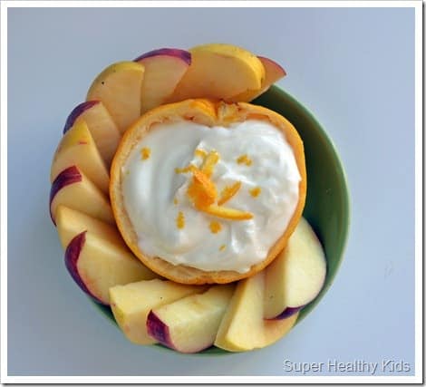Orange Bowl Fruit Dip. Repurpose the peel and wash less dishes!