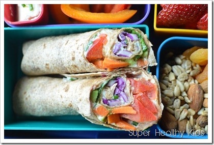 Rainbow Wraps and Chives Recipe. All the colors in one, kid friendly wrap!